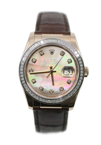 Rolex Datejust Diamond 18K Rose Gold Watch 116185BBR