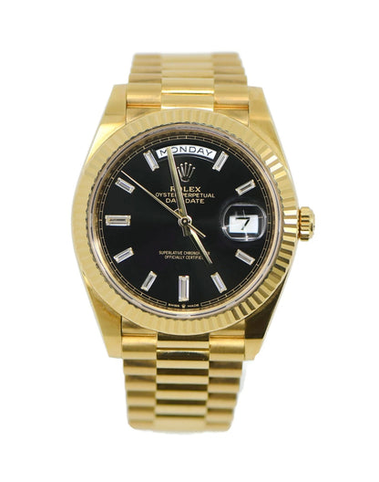 Rolex Day Date Baguette Diamond 18K Yellow Gold Watch 228238