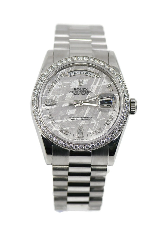 Rolex Day Date Diamond Meteorite Platinum Watch 118346