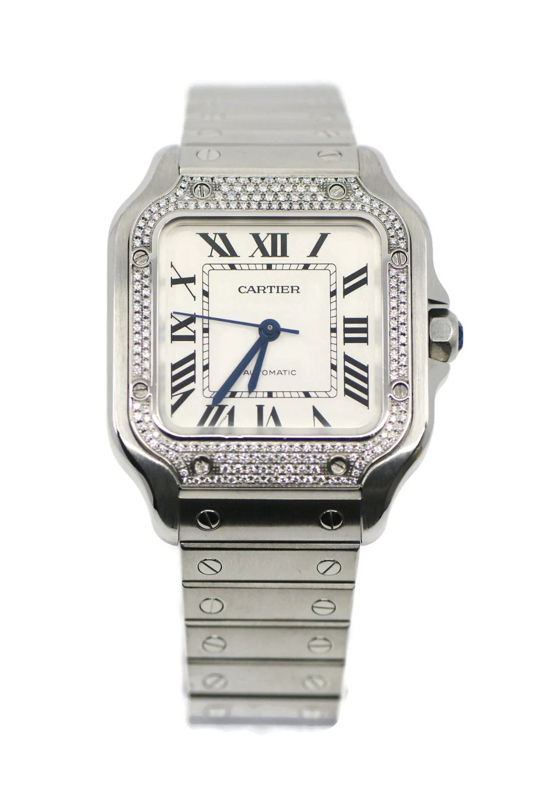 Cartier Santos Medium Diamond Stainless Steel Watch W4SA0005