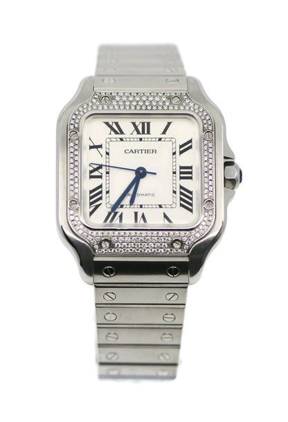 Cartier Santos Medium Diamond Stainless Steel Watch W4SA0005