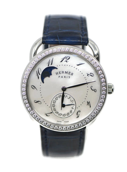 Hermes Arceau Lune Diamond Stainless Steel Watch AR7M.530
