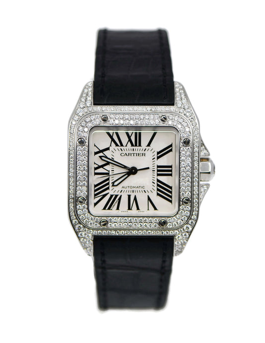 Cartier Santos 100 Diamond Stainless Steel Watch W20126X8
